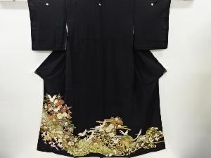 リサイクル　金彩群鶴に菊松萩模様刺繍留袖(比翼付き)